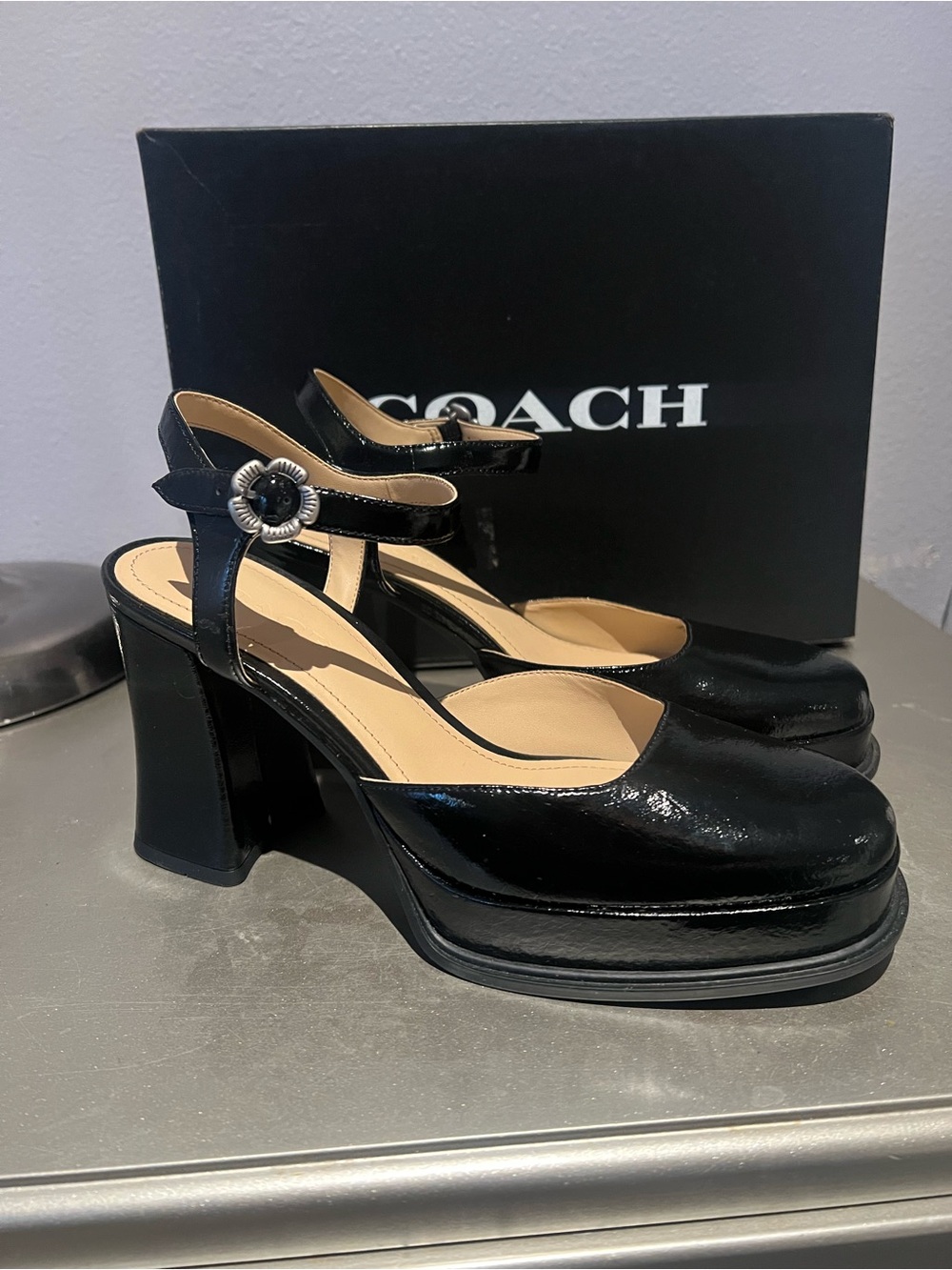 Coach tea rose pump Platform Mary Jane Heels with Floral Buckle - Picture 7 of 7